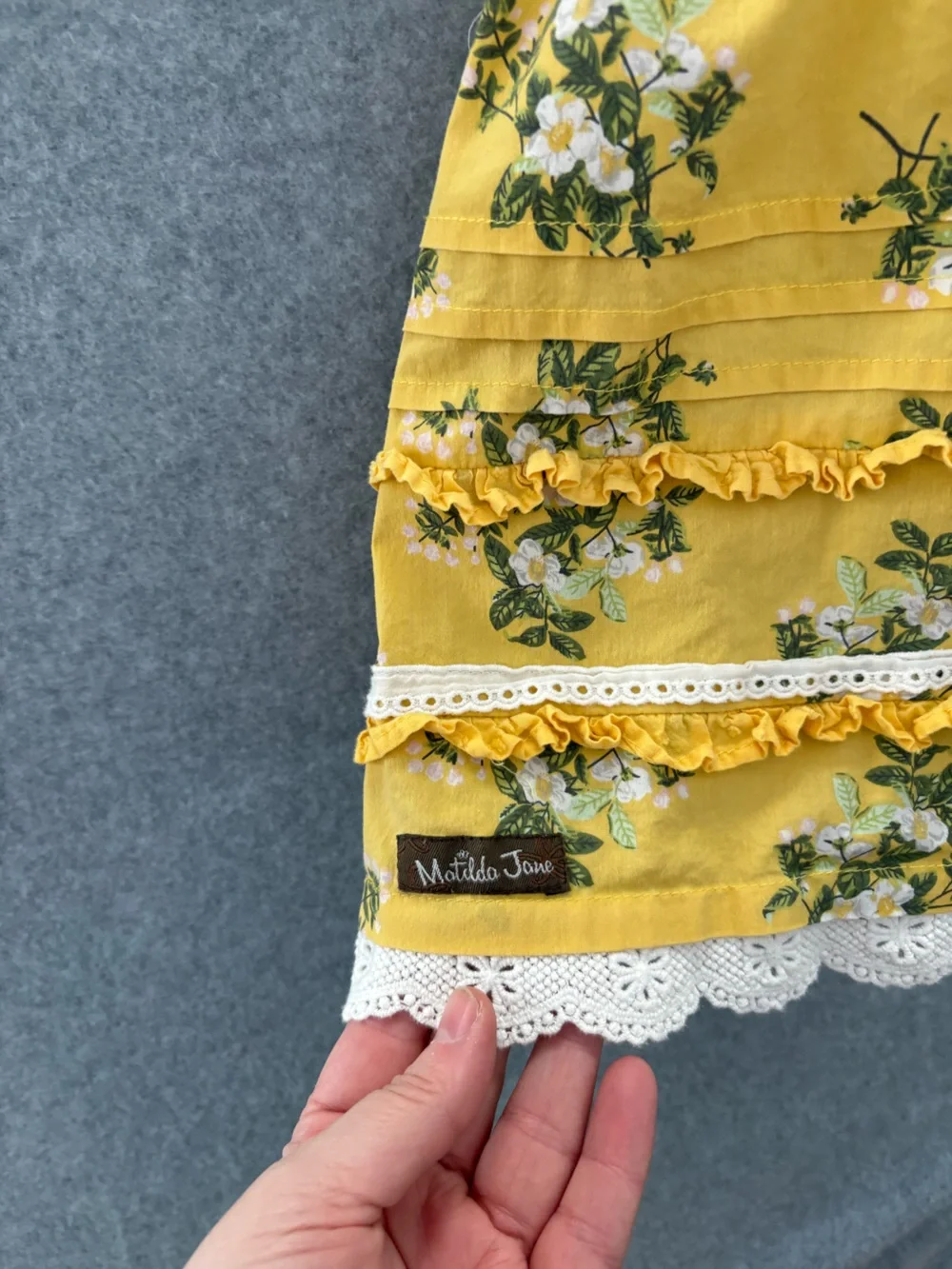 Matilda Jane Stay Golden Yellow Floral Lace Ruffle Dress Girls Size 4